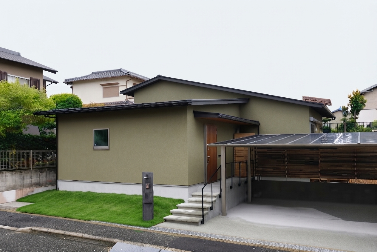 開放感のある勾配天井の平屋